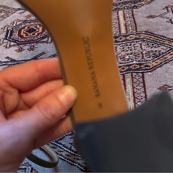 Banana Republic Sage Green Suede Sandals Black Glitter Heels Size 9 - Picture 7 of 8